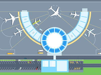 Airport - top view position airport collection composition design flat design from above illustration lanscape position style top view urban vector