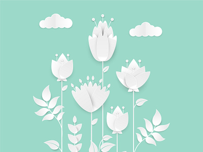 Paper cut flowers bundle botanic decorative flowers greeting card illustration paper cut papercut plant vector