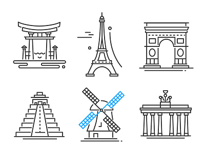 Landmarks line icons architecture building design icon landmark line style tourism traveling vector