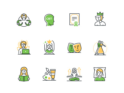 Mental Health Highlight Icons Bundle design emotional icon line mentalhealth psychology stress style support vector