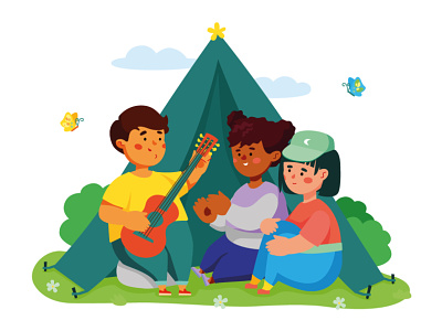 Children's Leisure Activities camping character character design children design hobby illustration kids kite leisure style tent vector