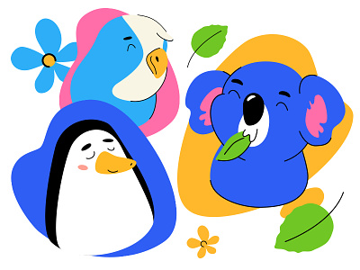 Animals avatars animal avatar character design illustration koala parrot penguin style vector wildlife