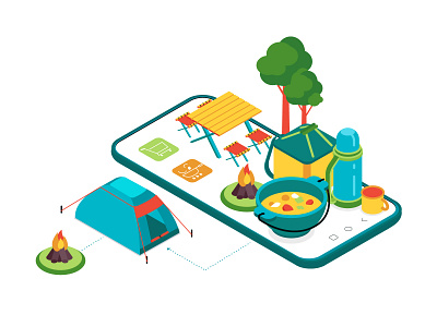 Comfy camping - isometric illustration