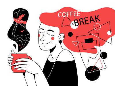 Coffee Break - illustration character coffee coffee break dreaming flat design illustration line office style vector