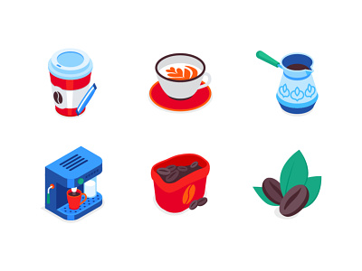 Coffee isometric icons