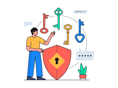 Password protection - illustration character cybersecurity data design flat design illustration key line outline protection safety style vector