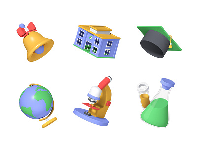 School time 3d icons 3d 3d icons back to school design education graduation learning school style