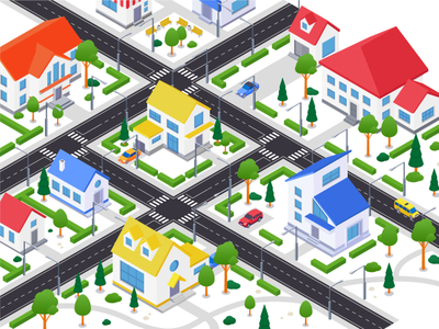 Town architecture - isometric illustration by Boyko on Dribbble