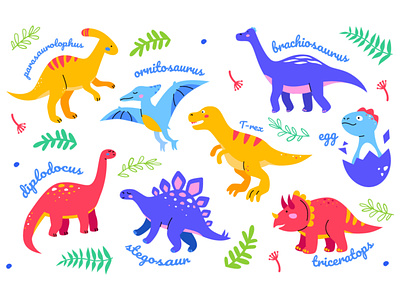 Dinosaurs - set of characters animal character design dino dinosaur illustration stegosaur style t-rex triceratops vector