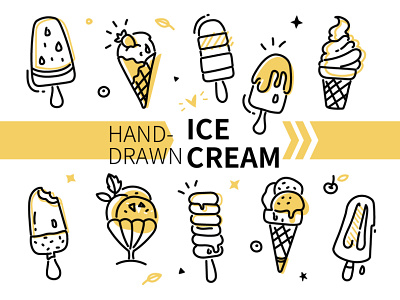 Hand-drawn ice cream design food hand drawn ice cream illustration line linear outline set style vector