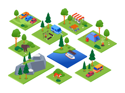 Camping - isometric elements camping design flat design hiking illustration isometric design isometric illustration isometry style tent travel vector