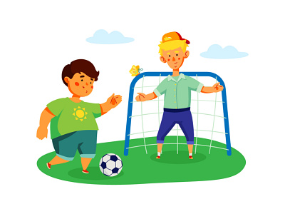 Children playing football character children design football game illustration leisure play sport style vector