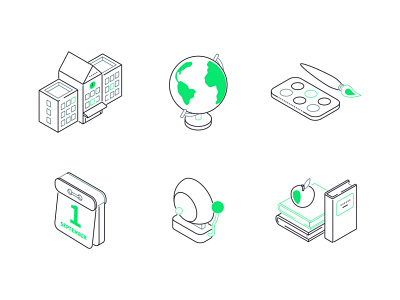 School isometric icons design education isometric icons isometry learning line line isometry school style vector