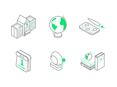 School isometric icons design education isometric icons isometry learning line line isometry school style vector