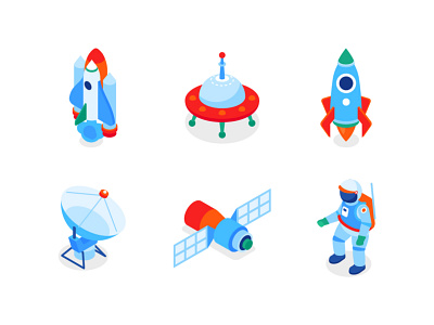 Space isometric icons astronaut design exploration flat design illustration isometric design isometric icon space style vector