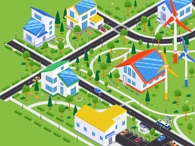 City district isometric illustration