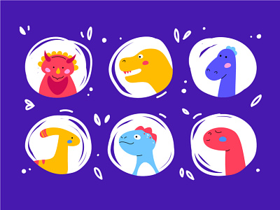 Dino Faces animal avatar character collection cute design dino dinosaur face flat design illustration style vector