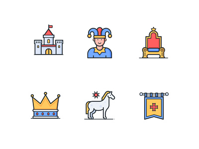 Medieval icons design education history icon line linear medieval middle age style vector