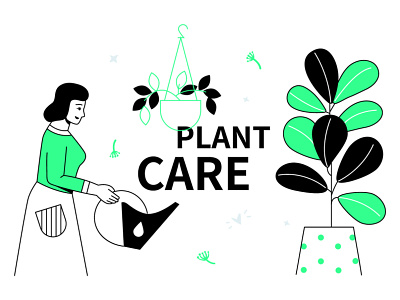 Plant care - line illustration care character design everyday life flat design illustration line plant style vector woman