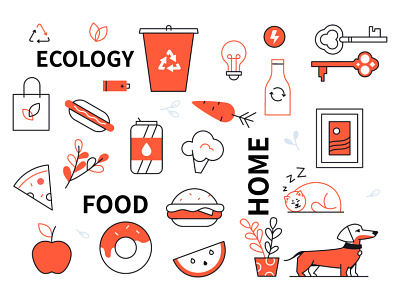 Food, ecology, home, business elements design ecology flat design food home icon line style vector