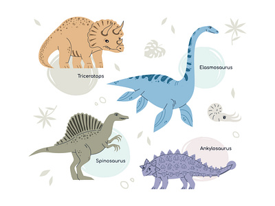 Dinosaurs set character design dino dinosaurs flat design illustration style vector