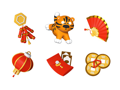 Chinese New Year 3D icons 2022 3d art 3d icons 3d illustration chinese chinese new year design feng shui holiday sign style tiger