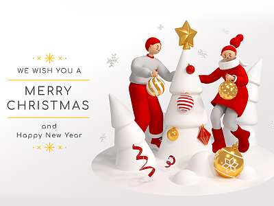 Christmas 3D Illustrations With Characters 3d art 3d character 3d illustration character christmas christmas tree design illustration new year style