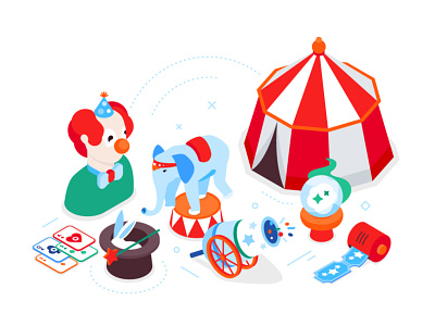 Circus isometric banner amusement park circus design entertainment funfair illustration isometric isometry leisure style vector