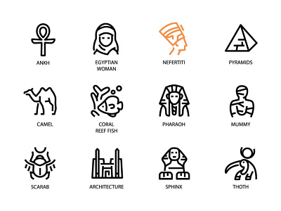 Ancient Egupt icons design egypt egyptian history icon landmark line linear outline pyramid style symbol travel