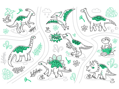 Dinosaurs illustration animal children design dino dinosaur illustration line outline style vector