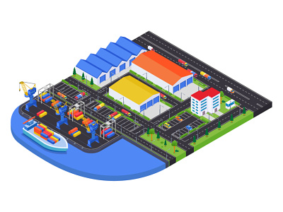 Port warehouse - colorful isometric illustration