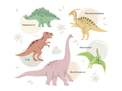 Dinosaurs collection animal children design dino dinosaur flat design illustration prehistoric style vector