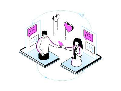 Online dating line isometric illustration