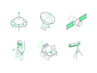 Space isometric icons astronaut astronomy design icon isometric isometry line space style ufo vector