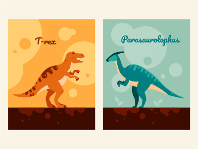 Dinosaurs posters animal design dino dinosaur flat design illustration poster style t-rex vector visual aid