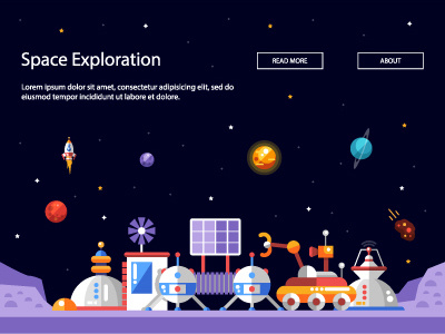 Explore the Space - Website Header buttons cosmic exploration header icons moon planet sattelite shuttle space stars website
