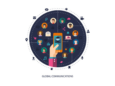 Global Communications Illustration communication design flat global hand icon illustration message mobile network social