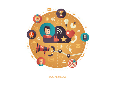 Social Media Network Illustration advertising business composition flat design illustration media network promotion social