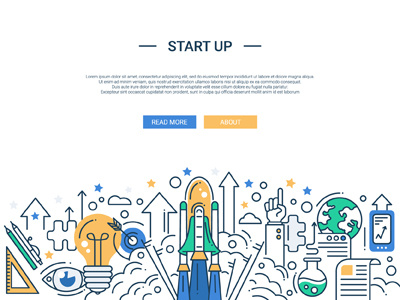 Start Up Line Design Business Website Header banner business design header idea illustration rocket shuttle start up web website