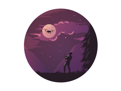 Man, Night, Quadrocopter. circle composition copter guy hobby illustration landscape male man moon night quadrocopter