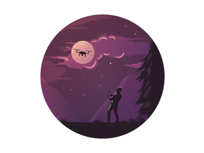 Man, Night, Quadrocopter. hobby circle composition illustration landscape moon night copter quadrocopter guy male man