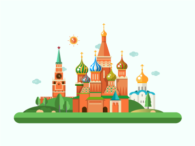 Moscow Kremlin - Flat Design Illustration composition famous flat design illustration kremlin landmark moscow russia travel traveling