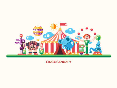 Circus Party animal circus clown composition design flat graphic icon party tent