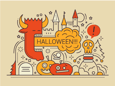 Halloween - Line Design Illustration pumpkin skeleton monster illustration flat design line trick or treat party halloween