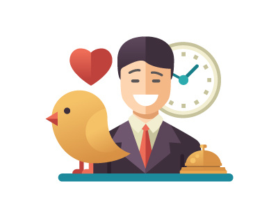 24/7 Concierge Service 247 accommodation. flat design airbnb bird concierge geart guy hotel male man reception service