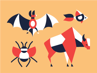 Animals - flat design icons set animals bat bull fish flat design icon insect wildlife