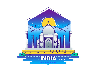 India - Taj Mahal Illustration asia illustration india landmark line design place of interest taj mahal tourism travel