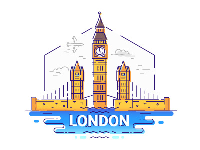 London - line design travel illustration big ben bridge composition design england great britain illustration line london travel uk