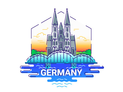 Germany - line design travel illustration