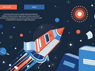 Reading is Adventure banner books exploration graphic design header illustration planet rocket space stars start